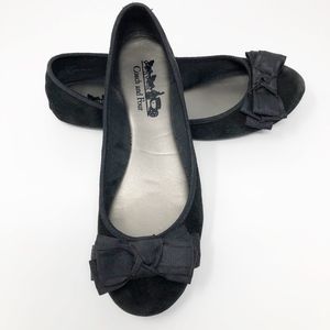 Coach and Four Black Suede Flats with Bows